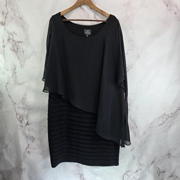Adrianna Papell Dress Women 20W Black Pleated Bodycon Sheath Assymetric Batwing - Picture 1 of 10